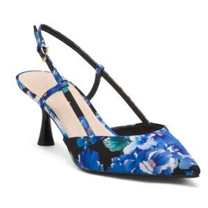 NWT Nine West Blue Floral Rindy Slingback Kitten Heels